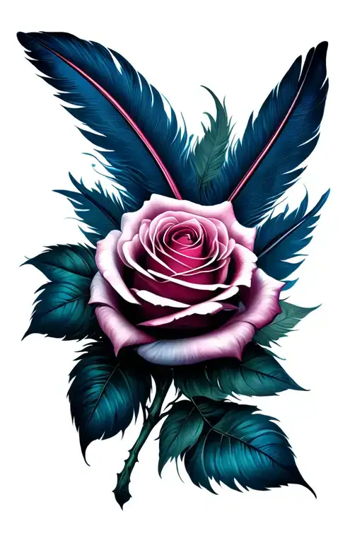 Rose Surrounded With Feathers