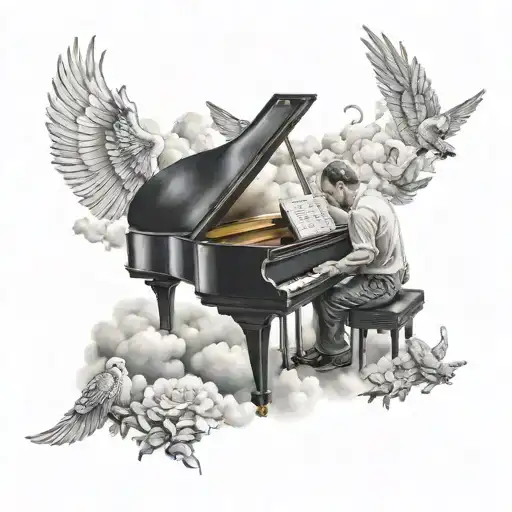 Dad Playing Piano In Heaven Surrounded