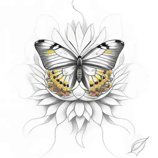 Butterfly In Middle With Sunflower Behind It