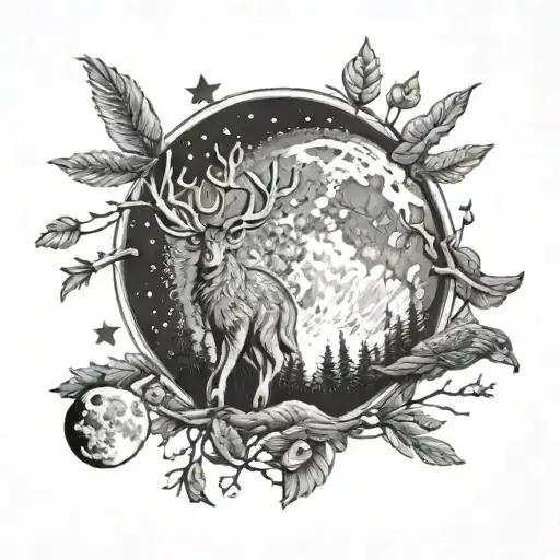 Moon And Stars Night Forest Animals Looking Up