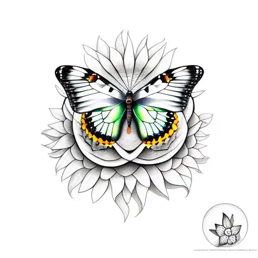 Butterfly In Middle With Sunflower Behind It