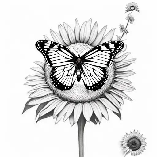 Butterfly In Middle With Sunflower Behind It