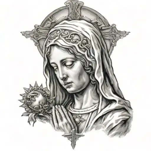 Virgin Mary Praying With Cross