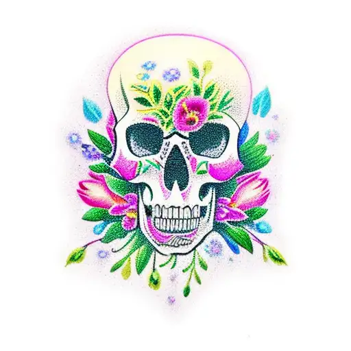 A Vibrant Bouquet Of Various Flowers With A Memento Mori Skull Hidden Within