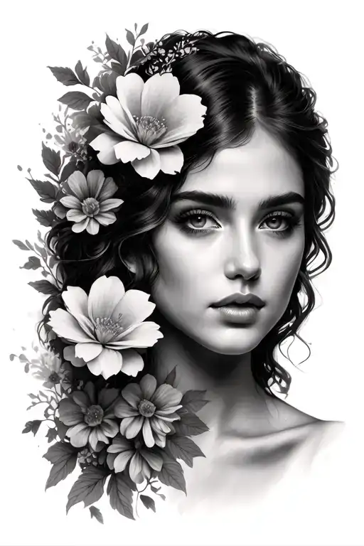 Female Face With Flowers