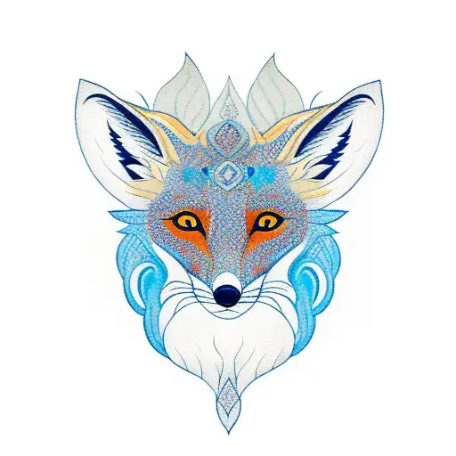 A Fox Surrounded By A Vibrant Blue Sea