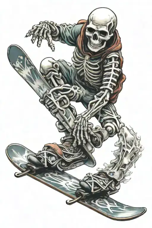 Skeleton Riding Snowboard