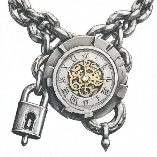 Heavy Chain With A Big Padlock That Is A Clock Face