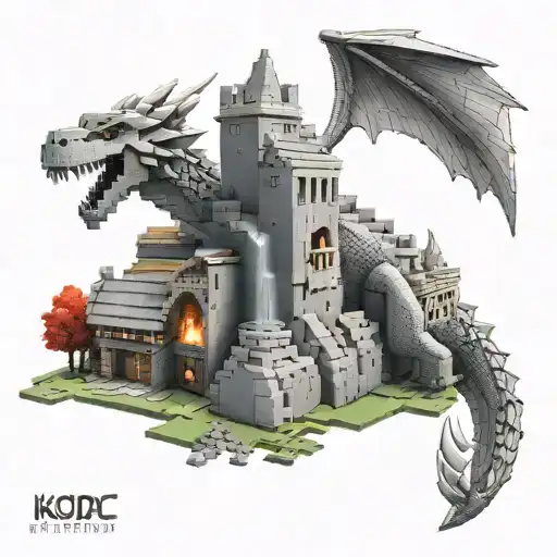 Minecraft Village With A Dragon Breathing Fire With The Letters Kodc