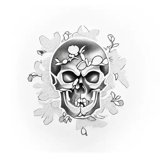 Realistic Manga Strip With Skull And Sakura Petals Flying By