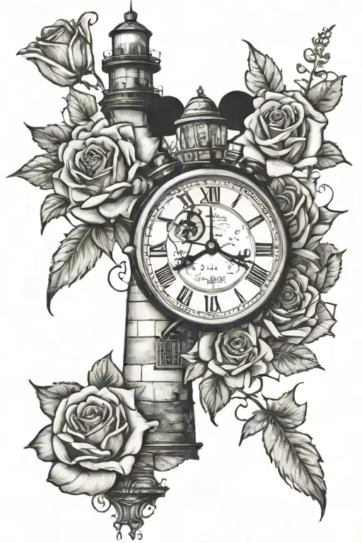 Roses Clock Eye Lighthouse Mickey Mouse Sitting