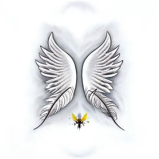 Angel Feather With 5 Flying Birds