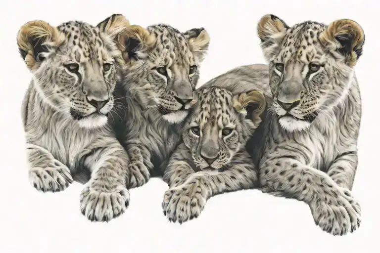 7 Lion Cubs Cuddling Together