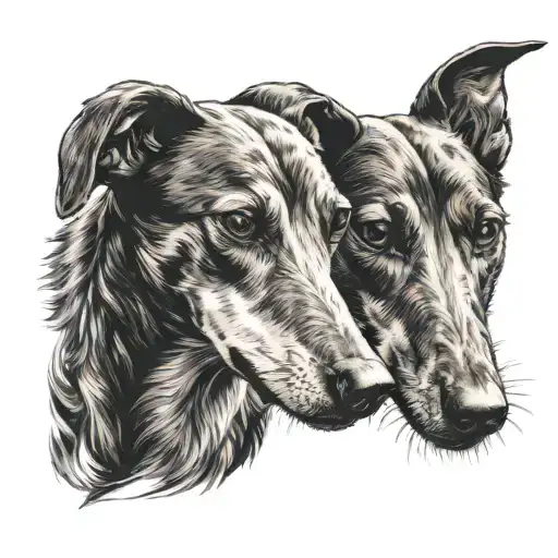 Two Muzzles Of Dogs Of The Russian Greyhound Breed In A Dark Style Of Graphics
