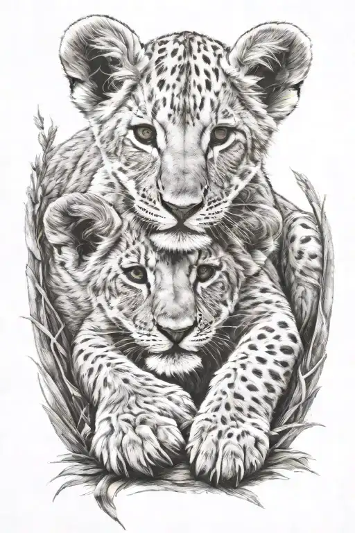 Lion Cubs Laying On Top Of Eachother