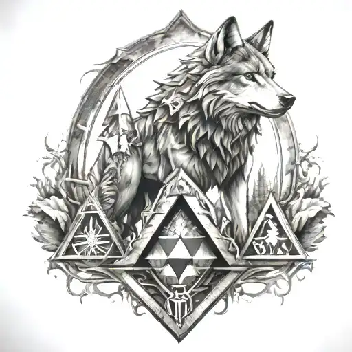 Tri Force With Wolf In Middle