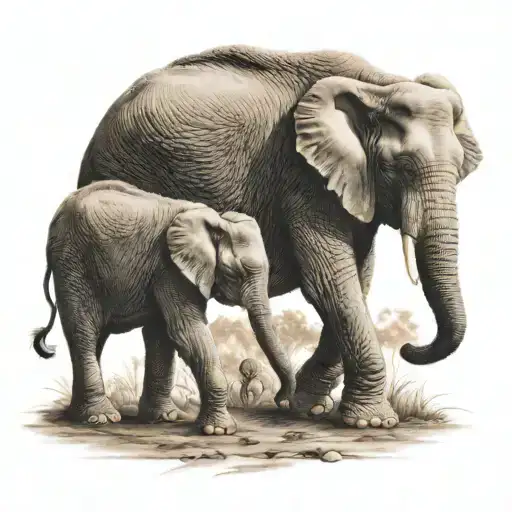 Dad Elephant And Son Elephant Walking Towards