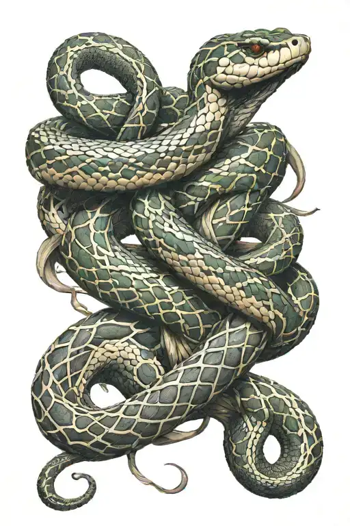 Snake Wrapped Around A Staff Intertwined