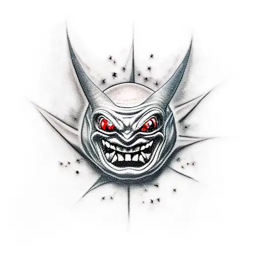 A Realistic Tattoo Of Gengar Emerging From A Dark Portal