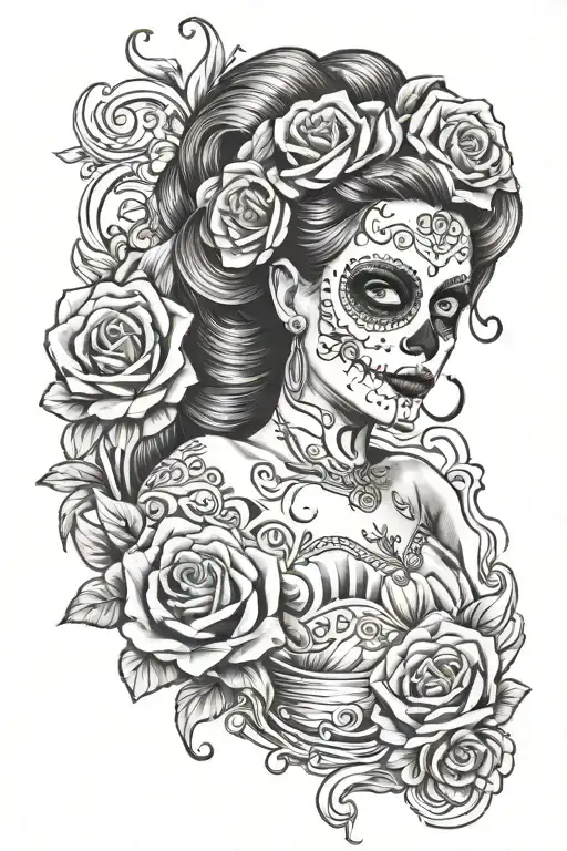 Day Of The Dead Pinup Girl Face With Scroll Underneath