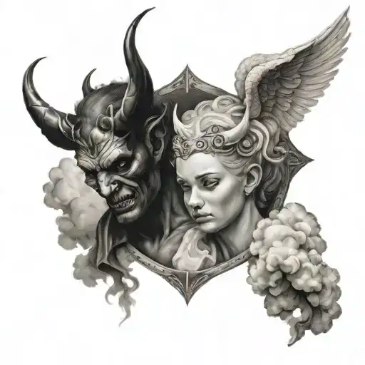 Devil And Angel With Clouds