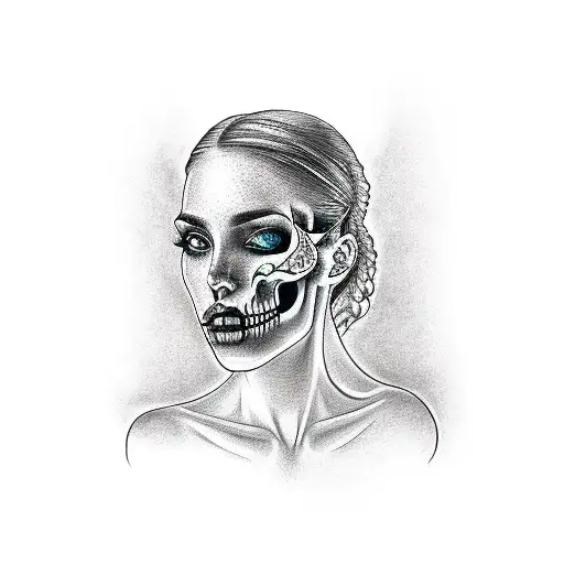 Woman Face With Skull