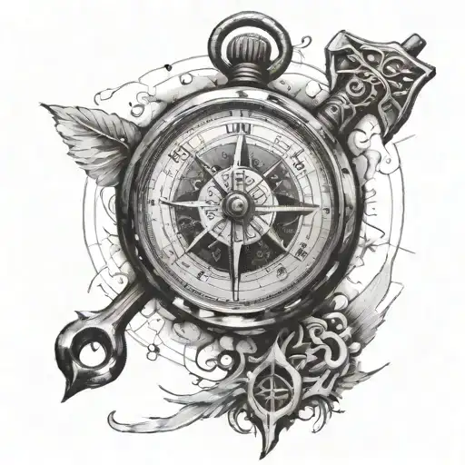 A Compass And Clock Design Combined With An Ax Cross