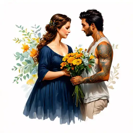 A Man Giving Some Flowers To His Mother