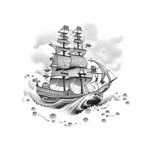 Pirate Sea Monster Ocean Ship Japanese