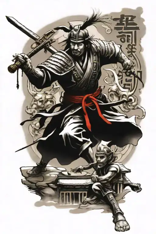 Four Hieroglyphs And A Samurai Defeating The Devil