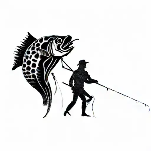 Silhouette Of An Angler In Black With Shadows