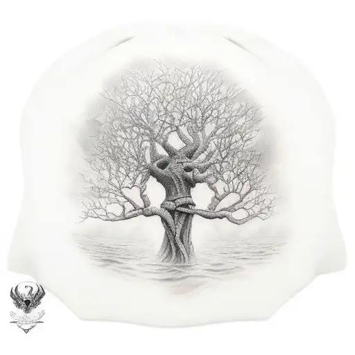 Tree On Turtle's Back While Turtle Is Swimming