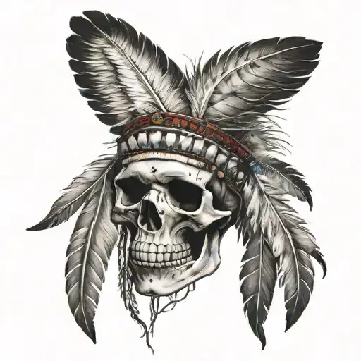 Skull Native American Feathers
