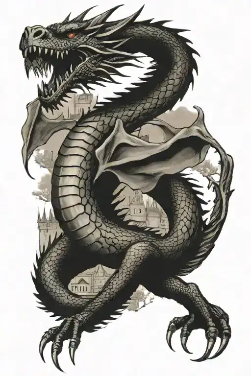 Wyvern With Castle Background And The Number 13 Incorporated