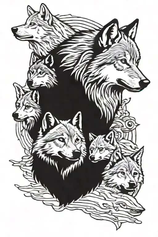 Wolfpack Family With Father Protecting