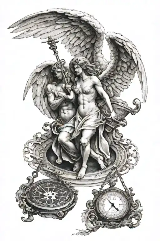 Scales Representing An Angel And A Demon