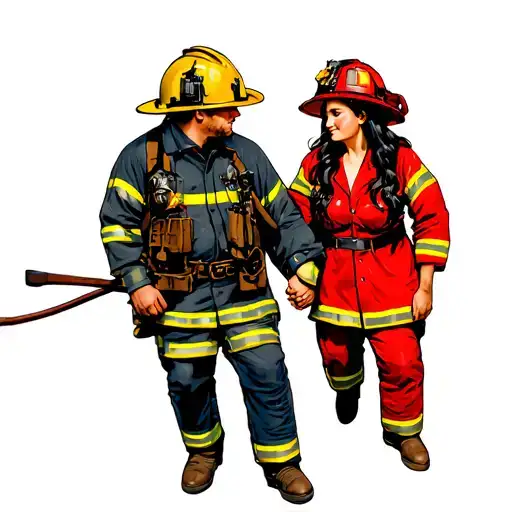 Firemen And Wife Holding Hands
