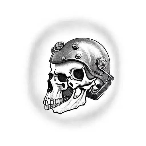A Skull Wearing A Motorcycle Helmet With Engine Pistons As Crossbones