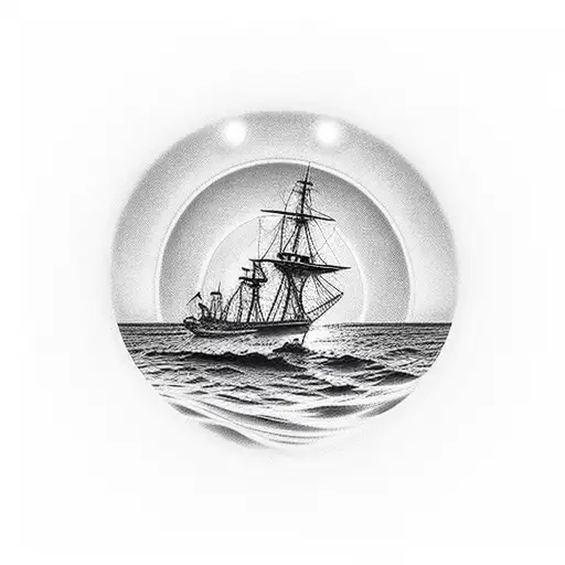 A Mesmerizing Sunset Over A Serene Beach With A Silhouette Of A Ship On The Horizon