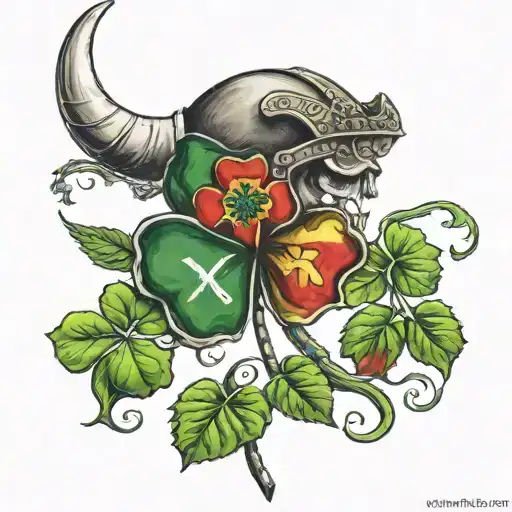 Four Leaf Clover With Viking Horns And Mexican Flag