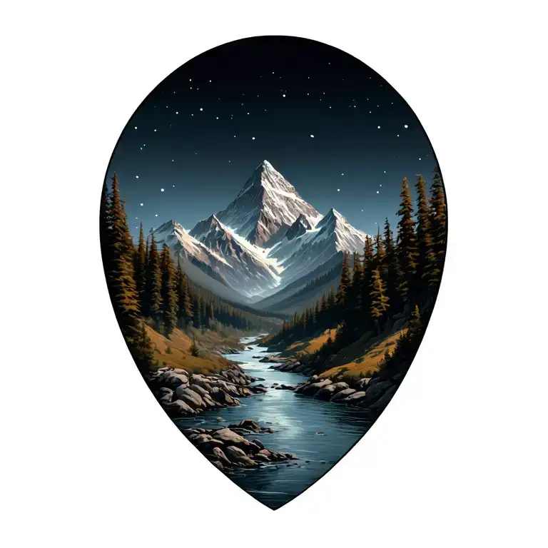 Mountain Range With River In Between