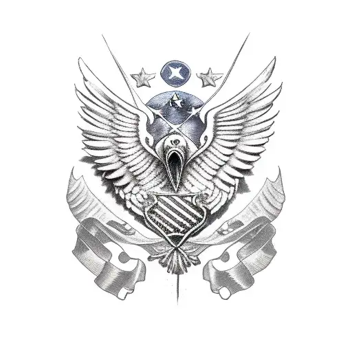 Eagle With American Flag Wings Holding A Machine Gun