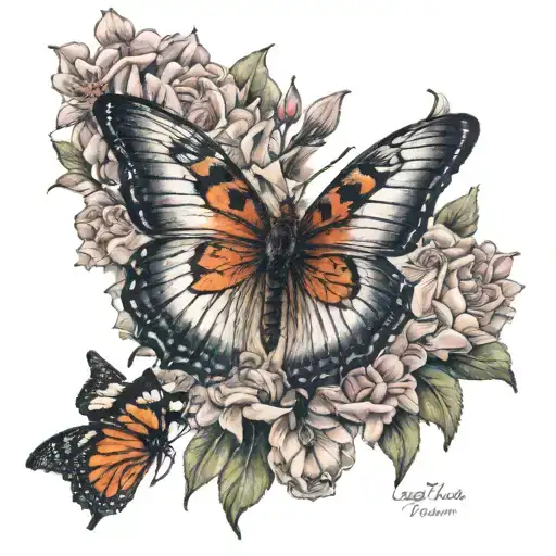 Butterfly And Tiger And Flowers