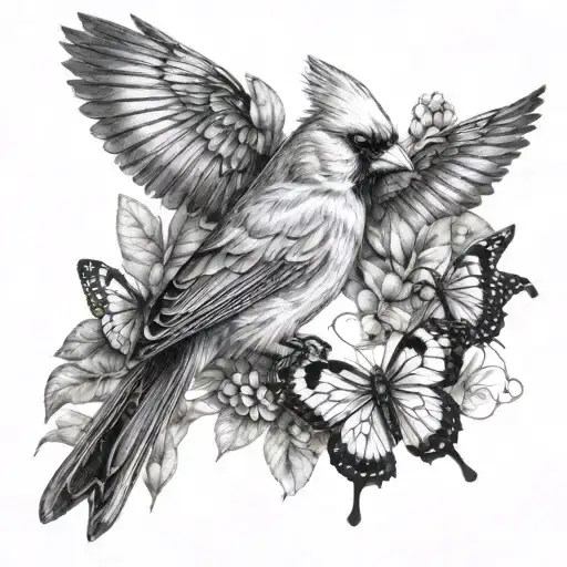 Cardinal And Butterflies