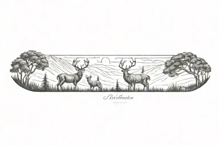 Trees And Hills With Deer