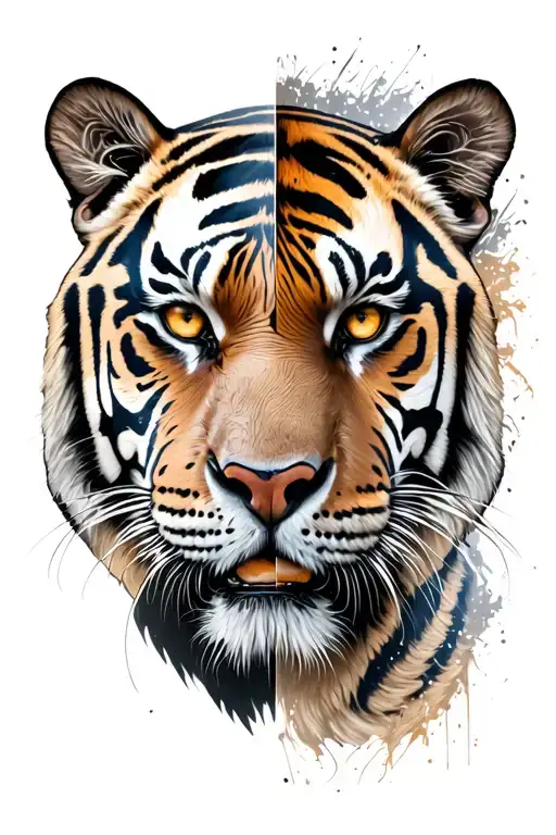 The Face Of A Tiger Where Half Of The Face Is Bionic