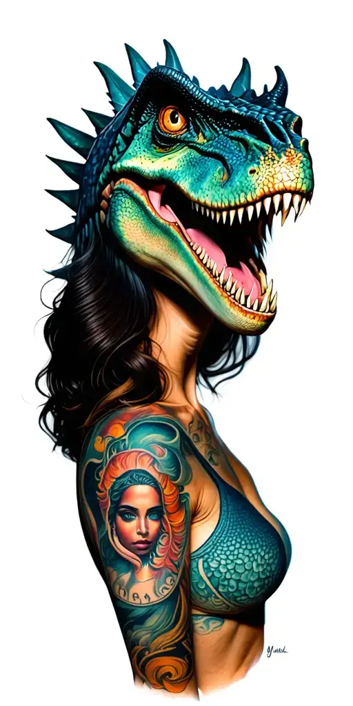 Women With A Dinosaur Headress