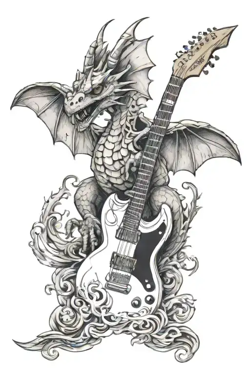 Dragon And A Flying V Guitar Merging Together