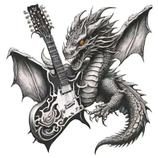 Flying V Guitar And A Dragon Breathing Fire As The V Of The Guitar Mearged Together