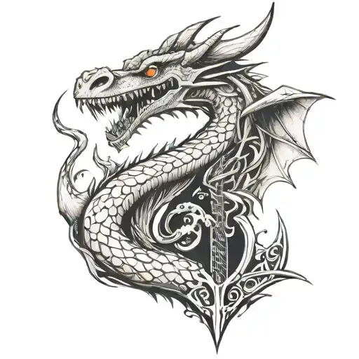 Flying V Guitar Merged With An Angry Dragon Face As The V Part Of The Guitar